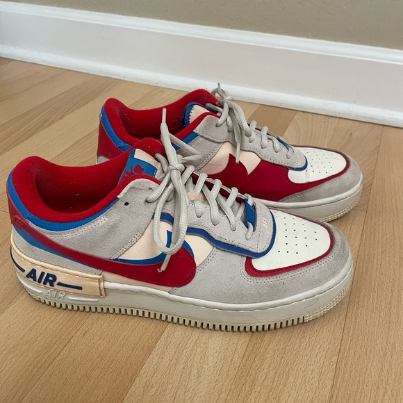 Nike Air Force 1 Shadow Red and Blue Sneakers - Picture 1 of 6